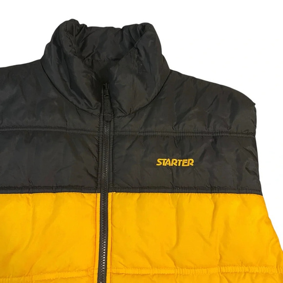 Vintage 90s Starter Reversible Puffer Vest XL Black Gold Nylon Streetwear - Picture 3 of 7